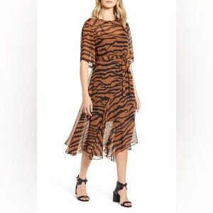 All Saints Enki Zephyr Tiger Print Midi Dress
